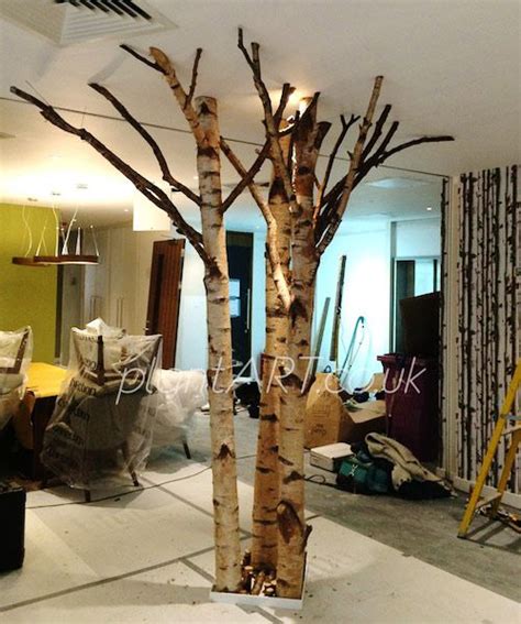 Artificial Birch Tree In House Feature Wall Living Room Wallpaper