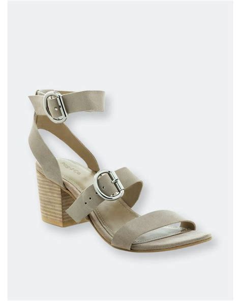 Rag And Co Nella Nude Stacked Heel Leather Sandal In Metallic Lyst