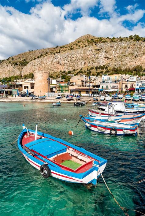 Small Port With Fishing Boats In The Center Of Mondello Palermo
