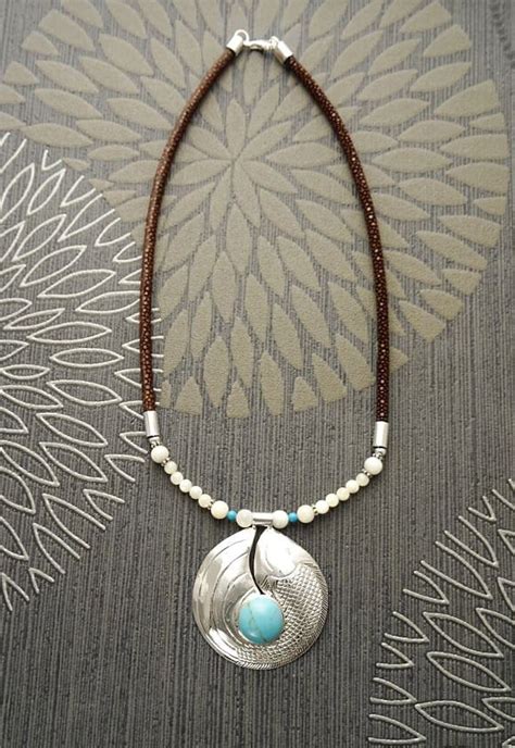 Turquoise Bib Necklace With A Sterling Silver Turquoise Etsy