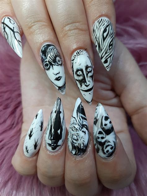 Junji Ito Inspired Nails All Hand Painted Rnailart