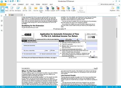Irs Fillable Pdf Form 4868 Printable Forms Free Online