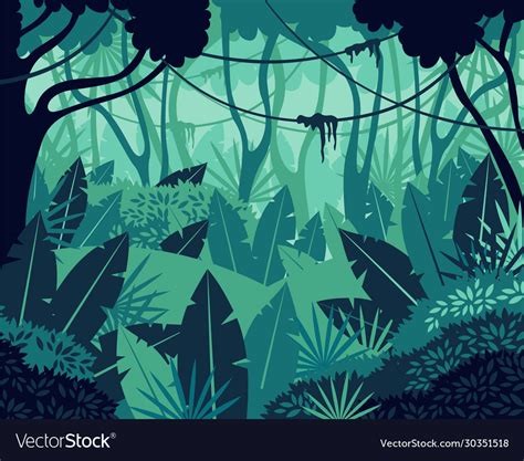 Colored Tropical Rainforest Jungle Background Vector Image