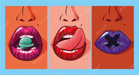 premium vector set of sexy woman mouths pop art style