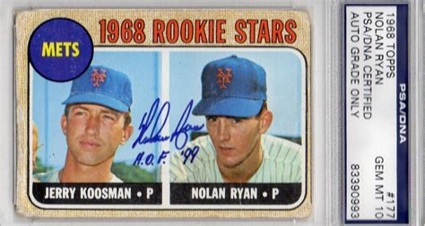 Nolan ryan 1968 topps #177 rookie card mets psa 3. Nolan Ryan "HOF 99" 1968 ROOKIE Signed RC Topps baseball Card PSA AUTO GRADED 10