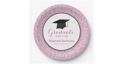 Graduation Pink Glitter Mortarboard Paper Plate
