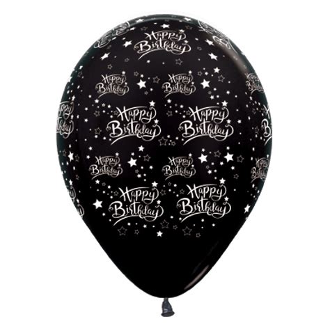 Sempertex 30cm Happy Birthday Stars Metallic Black Latex Balloons 6pk