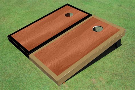 Rosewood Stained Center Black And Gold Border Custom Cornhole Board