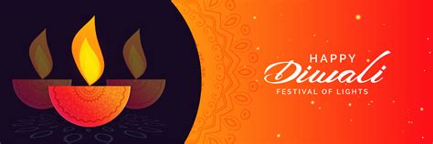 Happy Diwali Banner Design With Decorative Diya Download Free Vector