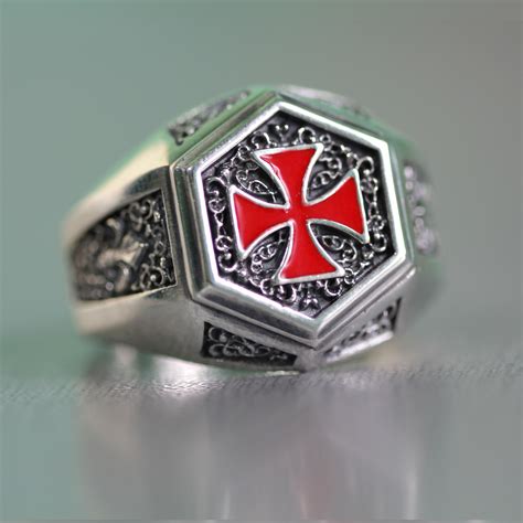 Knights Templar Ring The Order Of Solomon Temple Signet With Cross Red