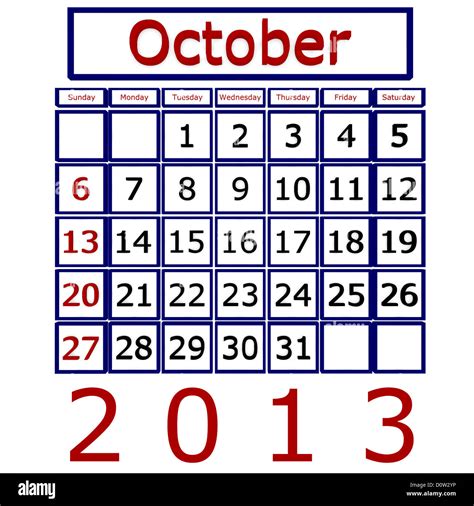 3d Render October 2013 Calendar Stock Photo Alamy