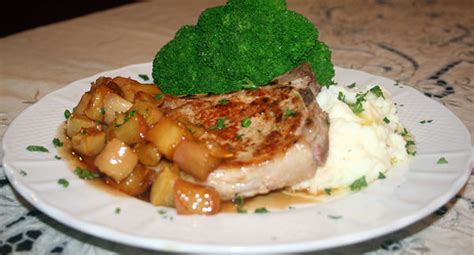 Bone in pork chops go perfectly with a dijon mustard pan sauce, easily put together in the same cast iron skillet! Homestyle Center Cut Pork Chops with Spiced Apples