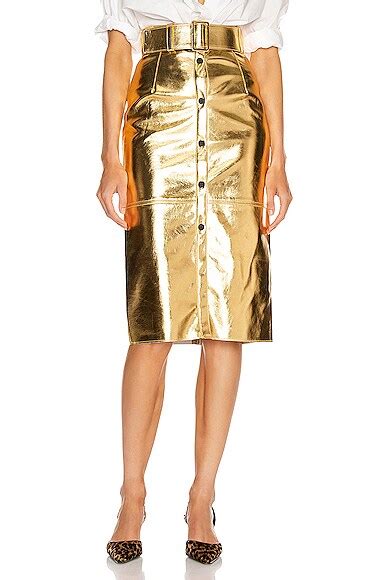 Msgm Long Metallic Skirt In Gold Fwrd