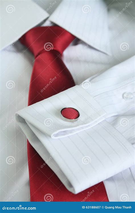 White Dress Shirt With Red Tie Detailed Closeup Stock Image Image Of