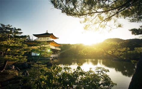 Landscape Nature Sunrise Park Kyoto Trees Lake