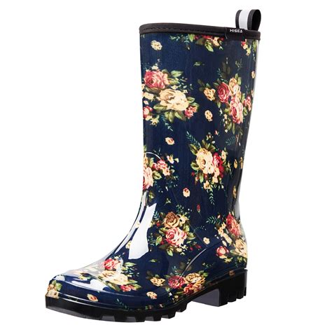 Hisea Women S Rain Boots Waterproof Rubber Rain Shoes For Ladies Mid Calf Garden Boots With
