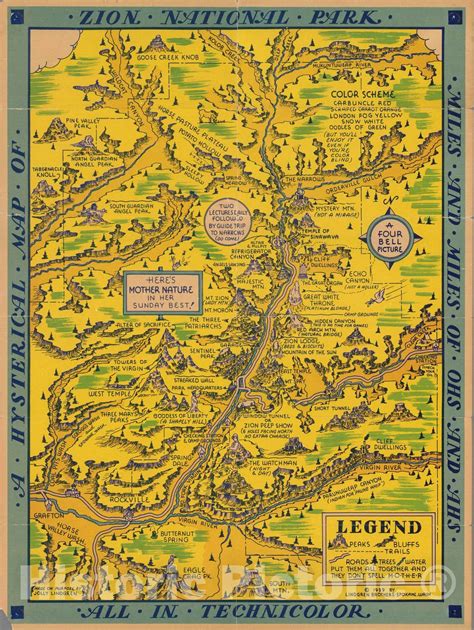 Historic Map A Histerical Map Of Zion National Park 1939 Vintage