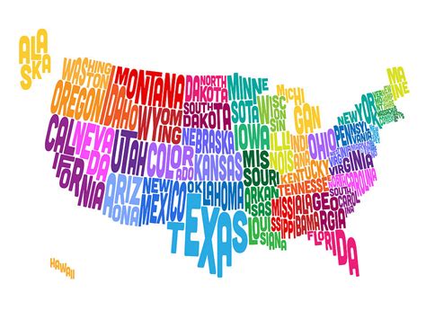 United States Typography Text Map Digital Art By Michael Tompsett Pixels