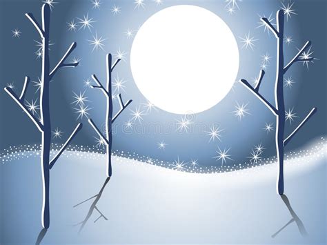 Winter Snow Trees Night Scene 2 Stock Illustration