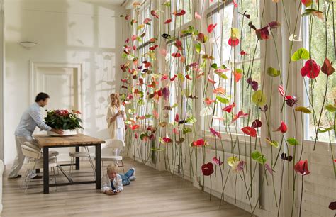 Floral White Pattern With Flowers And Butterflies Door Curtain Window