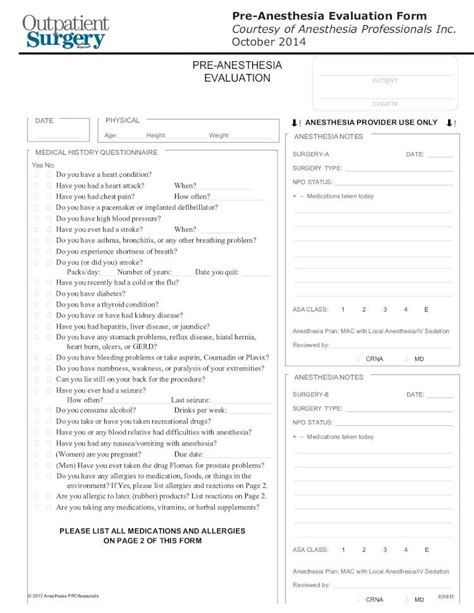 Pdf Pre Anesthesia Evaluation Form Courtesy Of Evaluation Form