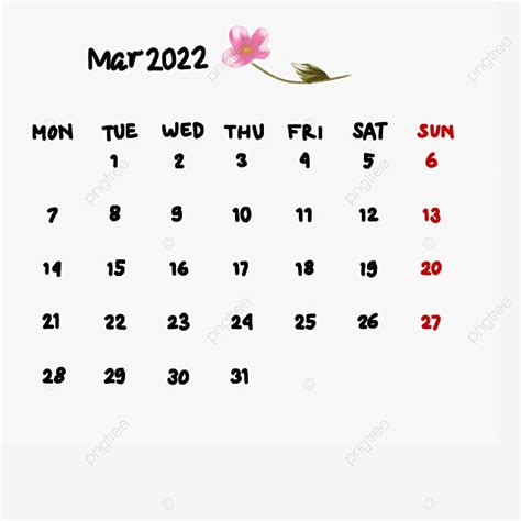 Kalender Bulan Maret 2020 Tulisan Tangan Maret Bunga Hari Png