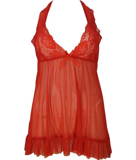 Sexy Red Chiffon And Lace Halter Babydoll Lingerie Discreet Tiger