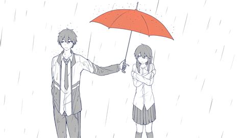 Download School Uniform Rain Umbrella Anime Original Hd Wallpaper By