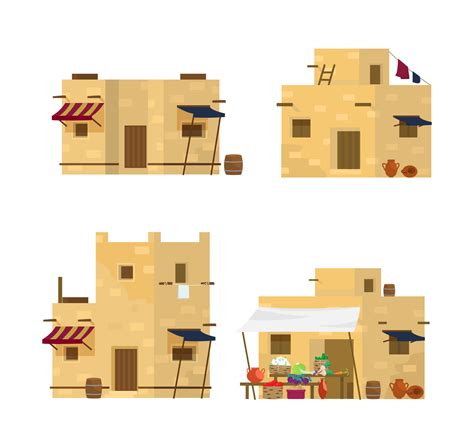 Vector Set Of Traditional Middle Eastern Houses And Market Arabian