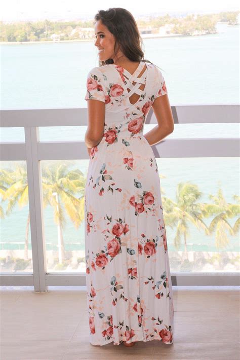 Ivory Floral Maxi Dress With Criss Cross Back Maxi Dresses Saved By