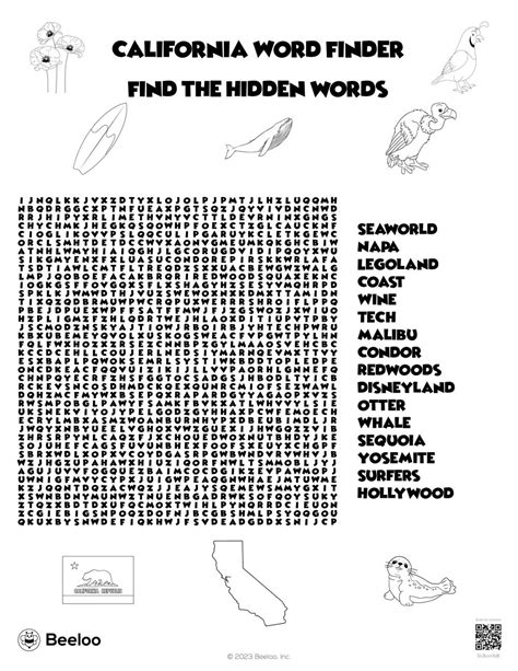 California Themed Word Searches • Beeloo Printable Crafts And