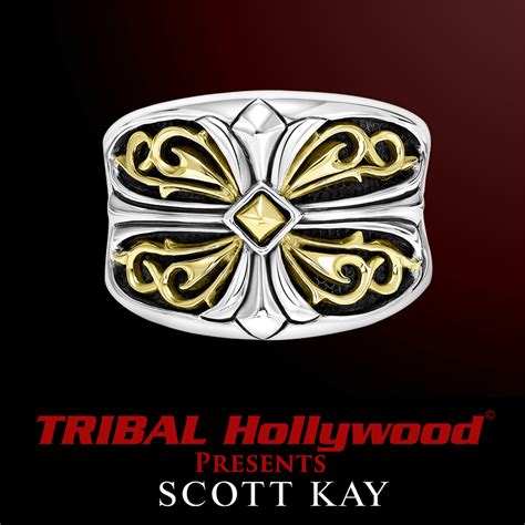 Scott Kay Sparta Cross Ring Silver Mens Ring With 18k Gold Center