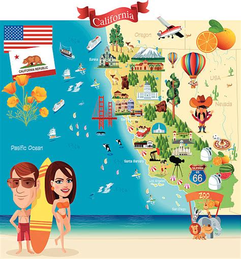 Cartoon Map Of California Stock Photo