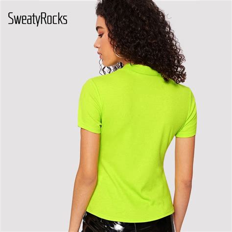 Sweatyrocks Mock Neck Rib Knit Form Fitted Neon Top Sexy Stretchy Slim