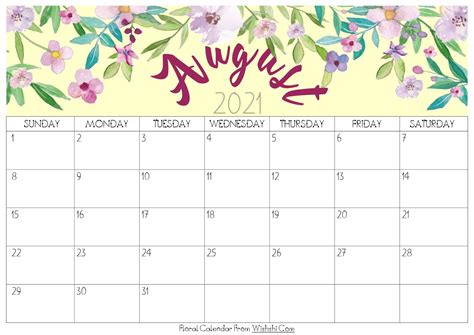 Free cute printable calendar august 2021. Floral August 2021 Calendar Printable - Free Printable ...