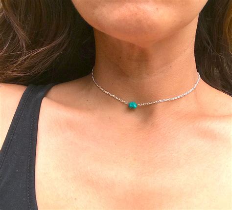 Simple Turquoise Choker For Women Silver And Stone Genuine Etsy