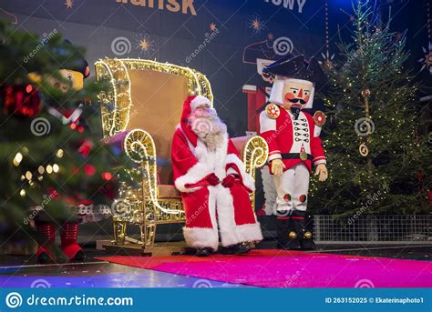 Gdansk Poland December 3 2022 Santa Claus Sits On A Throne With A