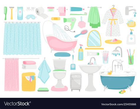Bathroom Cartoon Furniture And Accessories Vector Image