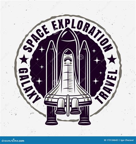 Space Exploration Vector Emblem With Spaceship Stock Vector