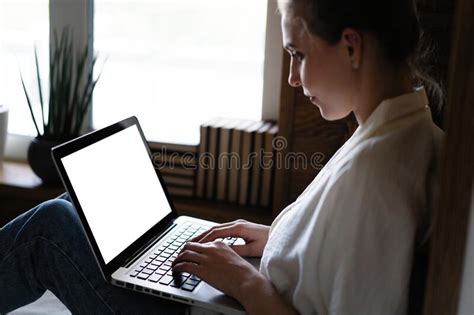 Mockup Image Of A Woman Using And Typing On Laptop Computer Keyboard