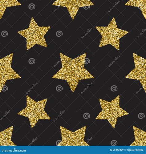 Seamless Pattern With Gold Glitter Textured Stars On The Dark