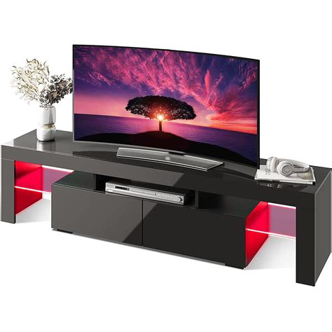 Modern Black Tv Stand Cabinet With Rgb Led Lights 16 Colors Led Tv