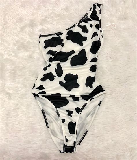 shein bodysuit cow print women s fashion swimwear bikinis and swimsuits on carousell