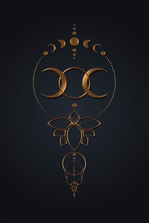 Gold Triple Moon Sacred Geometry Half Moon Pagan Wiccan Goddess