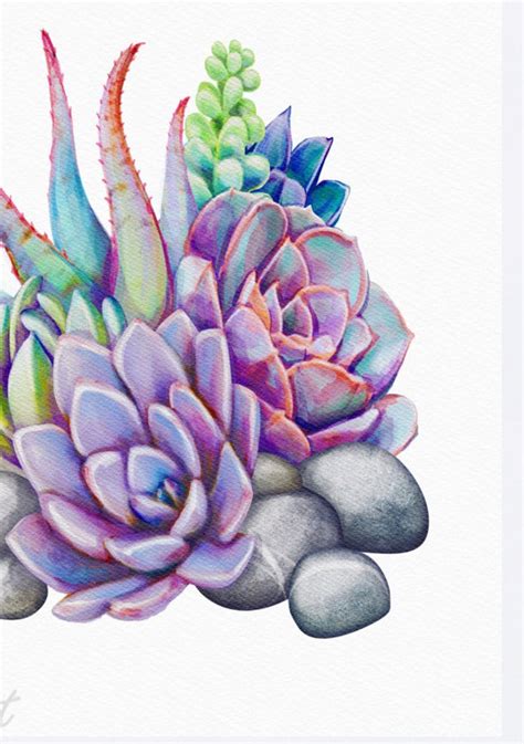 Watercolor Succulent Printable Purple And Blue Home Wall Art Etsy