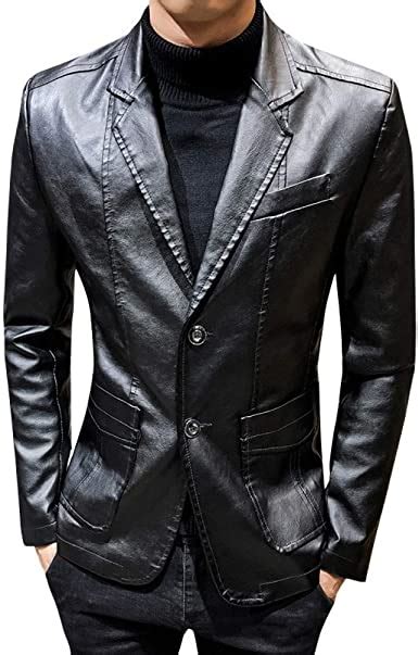 Men Leather Coat Suit Autumn Casual Jacket Classic Slim Lapel Leather