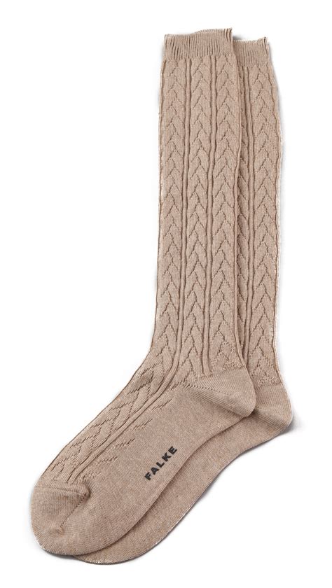 Falke Striggings Cable Knit Knee High Socks Grey In Beige Sand Lyst