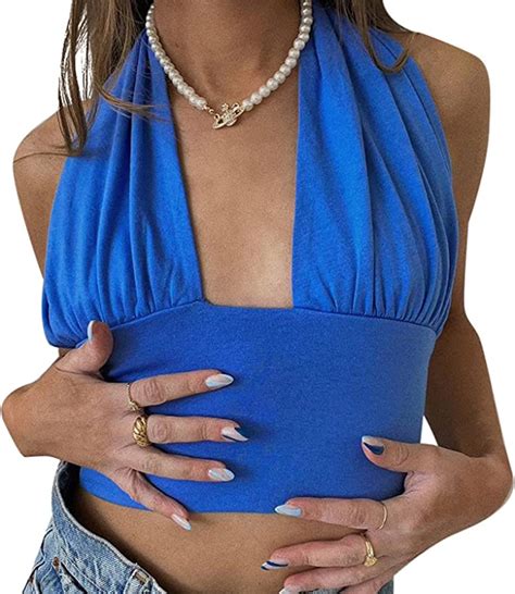 Amazon Com Women Criss Cross Cutout Halter Top Sexy Deep V Neck Knit