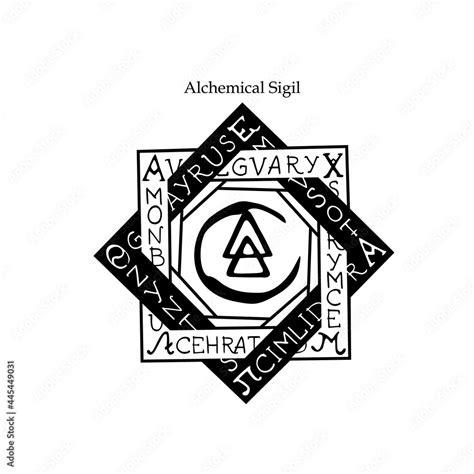 Magical Alchemical Seal With Letters And Alchemical Symbols Stock