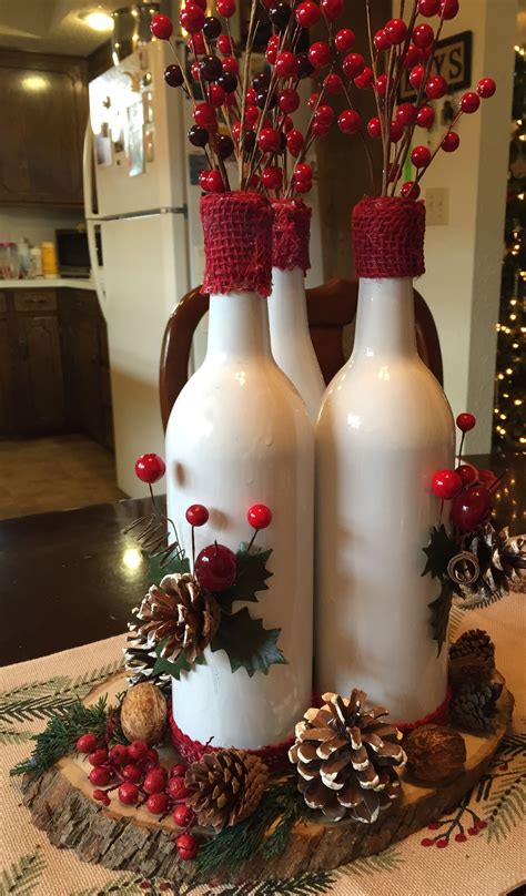 Decorate Wine Bottles Christmas Centerpiece